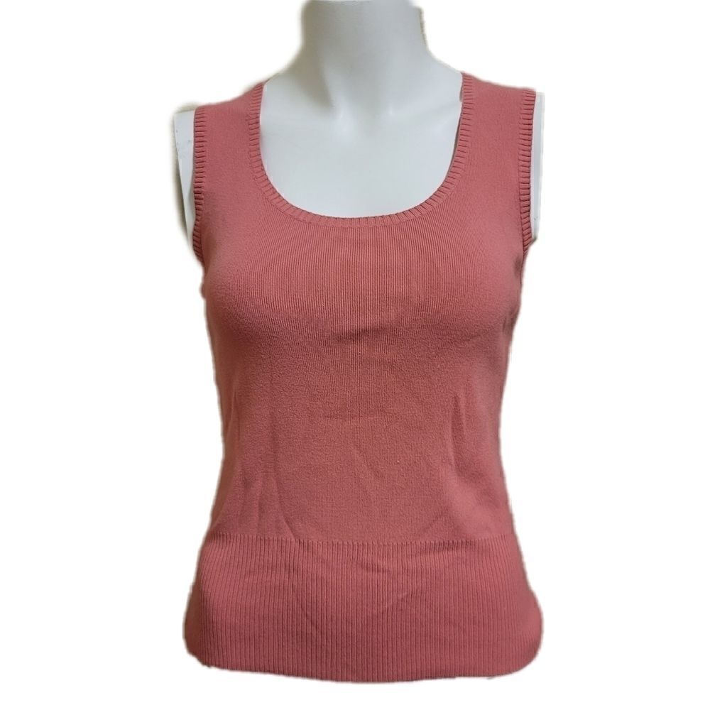 90s vintage style sleeveless blouse pullover coral salmon knit tank top